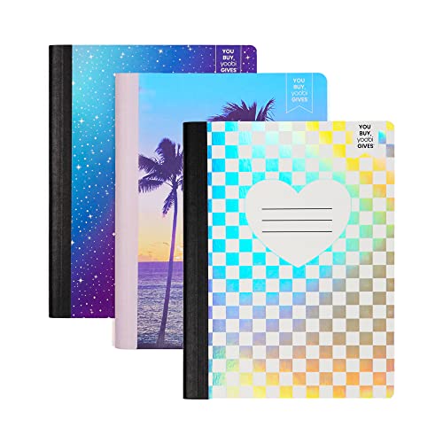 Yoobi 1-Subject 7.5 x 9.75 Composition Notebook Set – 3-Pack of Kids College Ruled & Wide Ruled Notebooks, Variety of Cute Designs – Gift for Kids & Tweens – 100 Sheets Each - color: multicolour, size: Pack of 3