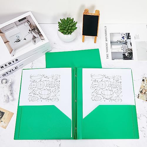 Yeaqee 150 Pack Plastic Folders with Prongs Heavy Duty Plastic 2 Pocket Folder with 3 Prongs, Business Card Slot for Back to School Office Home 11.6 x 9.5 Inch (Green) - color: Green