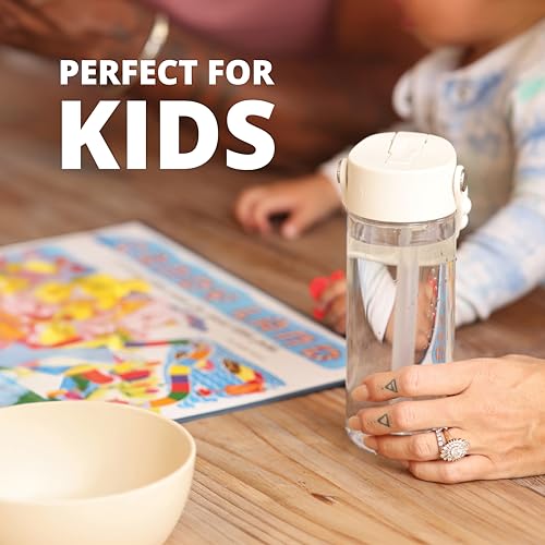Elemental Water Bottles for Kids - Splash Kids Water Bottle for School with Pop-it Handle - BPA Free Tritan Plastic Water Bottle with Straw Leak Proof when Spout is Closed - Clear - 18oz - color: White