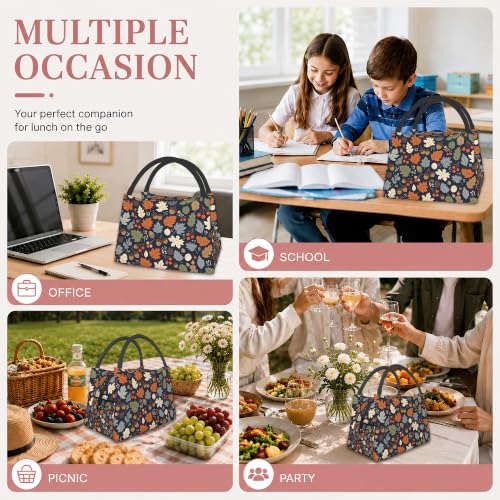 Lunch Box for Women,Fall Leaves Insulated Lunch Bag,Pine Cones Leakproof Thermal Insulation Cooler Tote Bags for Teacher Nurse Kids School Work Picnic - color: Fall Leaves