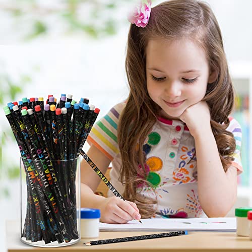 Pasimy 120 Pieces Bulk Inspirational Pencils Colorful Cute Motivational Pencil with Eraser Wood Fun Positive Pencils with Inspiring Words Sayings for Students Classrooms Favors Back to School