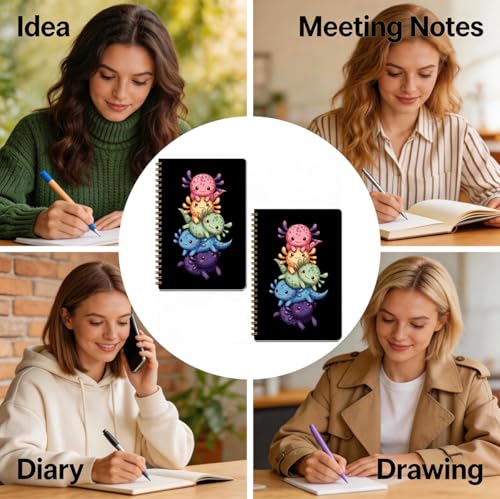 2 Pcs Colorful Axolotl A5 Spiral Notebook, 160 Pages Journal Notebook | Cute Axolotl Gifts Spiral Notepad, College Ruled Notebooks, Hardcover Journals for Writing Office, School Office Supplies - color: Multicolour 0005