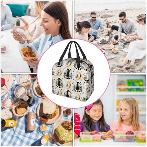 Nerxy Boho Cat Insulated Lunch Bag Cute Cats Magic Moon Witchy Lunch Box Containers Animal Reusable Soft Meal Tote Bag Kit Lunchbox for Women Kids Adults Work School Office Picnic Beach 8x5x8.5inch - color: boho cat