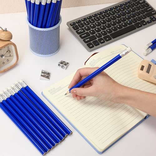 Fainne 48 Pcs Fat Pencils Jumbo Big Thick Large Pencils and 3 Pieces Sharpeners for Kids Beginners Preschoolers Kindergarten School Office Supplies(Blue+silver,Triangle) - color: Blue+Silver, style: Triangle