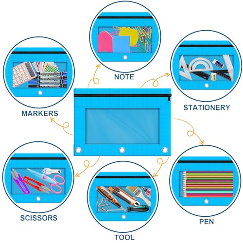 Pencil Pouch for 3 Ring Binder, 2 Pack Pencil Bags with Zipper, Sky Blue Pencil Case for Classroom School Office Supplies, Large Sturdy and Durable Cloth Pencil Pocket for 3 Holder Binder - color: Sky Blue