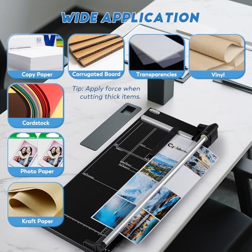 CGOLDENWALL A2 Rotary Paper Trimmer, 12 Sheets, w/Extra Blade & Gloves, for Cardstock Photo, Heavy Duty Paper Cutter for Offices Schools Crafts (24.8 Inch Cut Length) - size: 24.8 Inch Cut Length