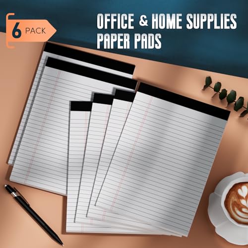 White Legal Note Pads 8.5''x 11'', 6 Pack Legal Paper Note Pads, Micro Perforated Wide Ruled Lined Writing Pads 30 Sheets/60 Pages for Home Office School Work Legal Notepads Double-Side Printed Per - color: White- 6