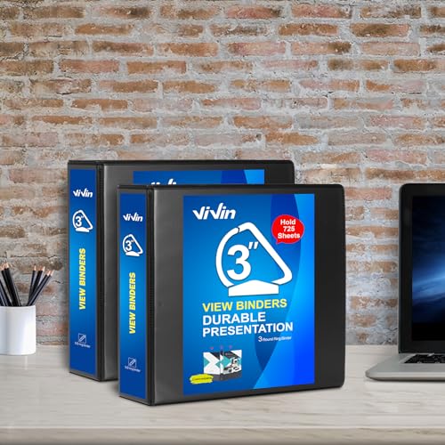 ViVin Durable 3 inch D Ring View Binder, Large 3" Slant-D Ring with 725-Sheet Capacity, Fit 8.5" x 11" Paper, 2 Pack(Black) - color: Black, size: 3 Inch, style: 2 Pack