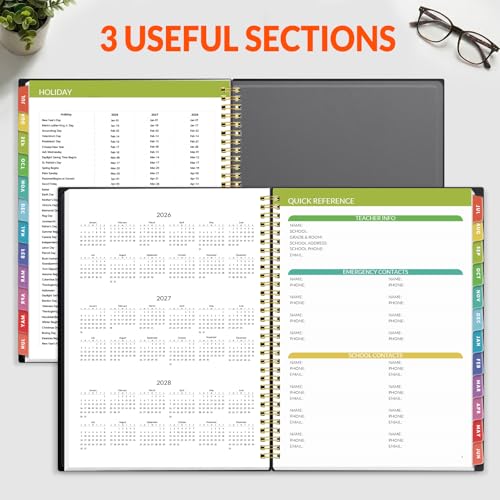SUNEE Teacher Planner 2026-2027 Academic Year, Lite Lesson Planner Book with 7 Periods Jul 2026 - Jun 2027, 8.5"x11" Daily Weekly and Monthly Organizers, Plan Book with Pocket Folder, Color Tabs,Black - color: Black