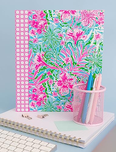 Lilly Pulitzer 디바이더가 있는 1.9cm(0.75인치) 바인더, 리프 잇 와일드 | 귀여운 핑크, 포켓 및 3개의 탭 칸막이가 있는 3링 종이 홀더, 사무실용 금속 링 바인더가 있는 얇은 미적 바인더 - color: Leaf It Wild