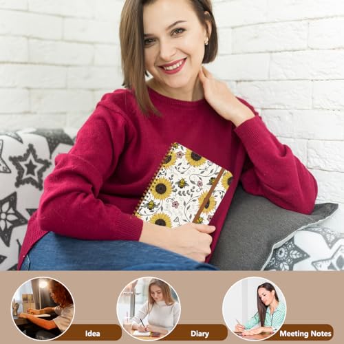 2Pcs Spiral Notebook, Bees College Ruled Spiral Notebook, Multi Subject Notebooks, 120 Ruled Pages Hardcover Journals for Writing Travel Business Office, Cute Notebooks for Women