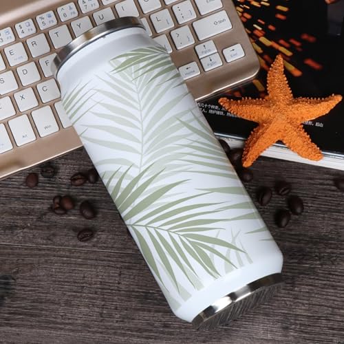 T&H XHome Tropical Leaves 10oz Stainless Steel Tumbler with Lid & Straw-Double Wall Vacuum Insulated Travel Mug Leaf Summer Tropical Light Green Water Bottle Coffee Beverage Drinks Cup - size: 10 Ounces