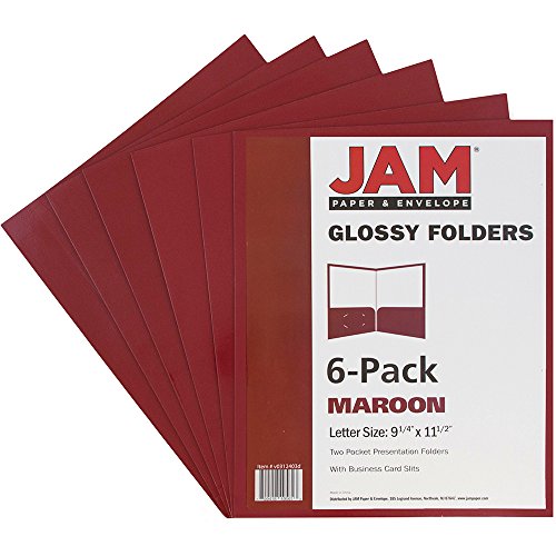 JAM PAPER Laminated Two Pocket Glossy School Folders - Letter Size - High Gloss Maroon Red - 6/Pack - color: Maroon, size: Pack of 6 Folders