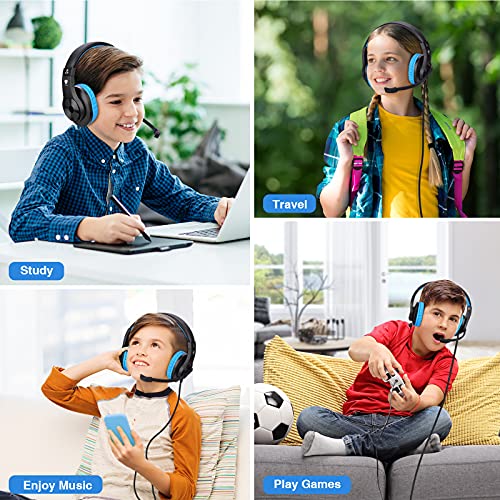 BlueFire Kids Headphones for Online School, Children, Teens, Boys, Girls, 3.5mm Stereo Over-Ear Gaming Headphone with Microphone and Volume Control for PS4, PS5, New Xbox One(Blue) - color: Blue