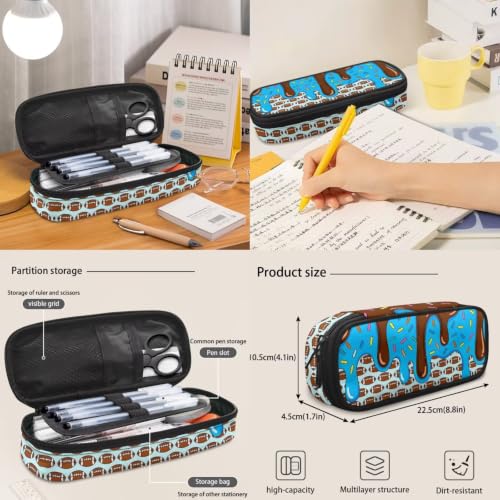 Ice Cream American Football Print 3 in 1 Backpack Set for Boys Girls 17 Inch Lager Capacity Bookbags School 3PCS Backpack with Lunch Box and Pencil Case - color: Ice Cream American Football Print