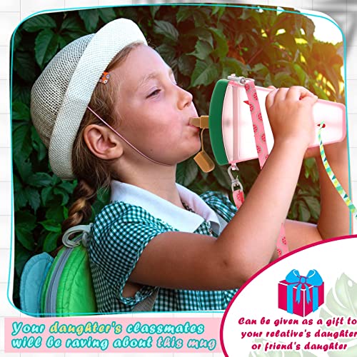 Patelai 8 Pcs Cute Water Bottles with Straw Kawaii Watermelon Ice Cream Cups Leak Proof Drinking Bottles with Adjustable Shoulder Strap for Sports Travel Camping(Stylish Style) - style: Stylish Style