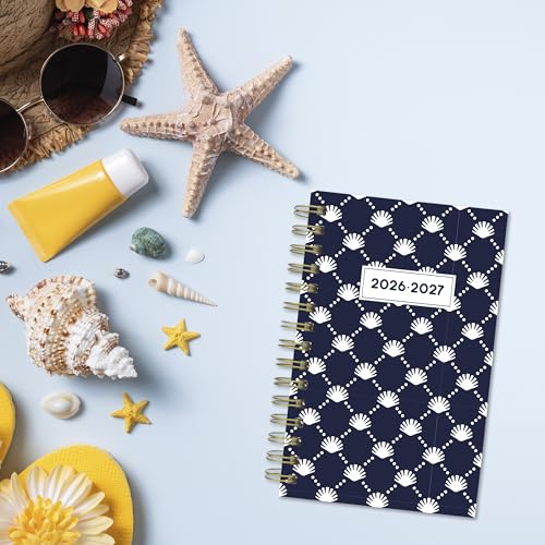 Blueline® Essential Academic Daily/Monthly Planner, August 2026 to July 2027, Gold Twin-Wire Binding, Poly Cover, 8" x 5", Nautical Design, Shells (CA214PH.03) - color: Shells