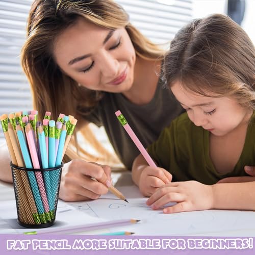 Fainne 48 Pcs Fat Pencils Jumbo Big Thick Large Pencils and 3 Pieces Sharpeners for Kids Beginners Preschoolers Kindergarten School Office Supplies(Pastel Color,Triangle) - color: Pastel Color, style: Triangle