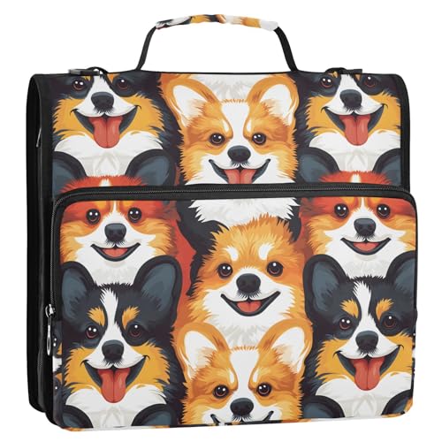 3 Ring Zipper Binder Cute Cartoon Dog Binders Bag with Shoulder Strap 500 Sheets Paper Organizer Trapper Keeper Documents Storage File Folder for School Office - color: A110