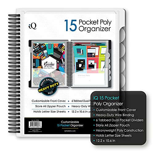 iScholar iQ+ 15 Pocket Organizer, 12.2 x 11 Inches, Tabbed Dividers, White (39906-WH) - color: White, size: 15 Pocket