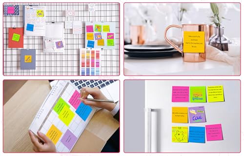 (12 Pads) Lined Sticky Notes 4x4 in Post, 6 Bright Colors with Lines Self-Stick Note Pads it, Strong Adhesive, 46 Sheets/Pad, 552 Sheets in Total - size: 4x4 in