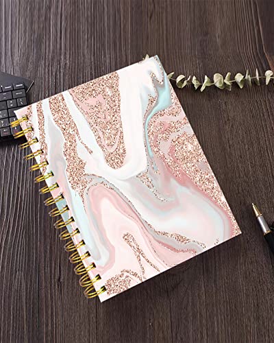iampanda Spiral Journal Notebook,Strong Twin-Wire Binding with Premium Paper for Girl Women,60 Sheets A5 College Ruled Notebook/Journal,Perfect for School Office Home Gifts,Modern Rose Gold Glitter - color: Modern Rose Gold Glitter Marble
