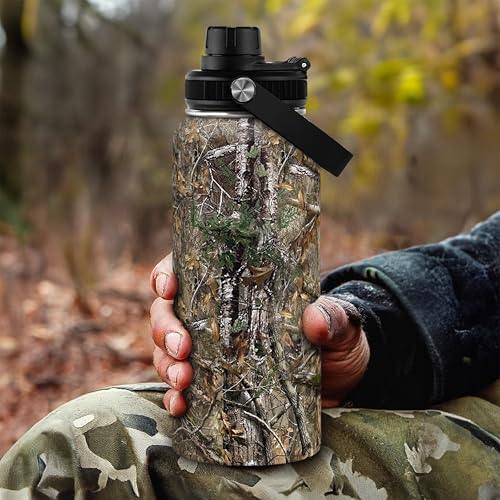Camouflage Insulated Stainless Steel Water Bottle 32oz, Vacuum Chug Lid Travel Tumbler for Men Friends Dad Hunter Hunting Lovers, Birthday Christmas Father's Day - color: Camouflage 5