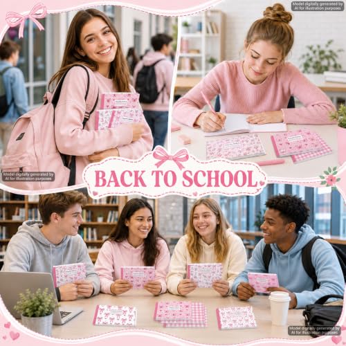 16 Pack Mini Composition Notebooks Bulk College Ruled 7.4'' x 4.7'' Pink Bow Half Size Composition Books 80 Pages Small Pocket Journal Books Back to School Gift for Student Teacher Office Supplies - color: Pink Bow