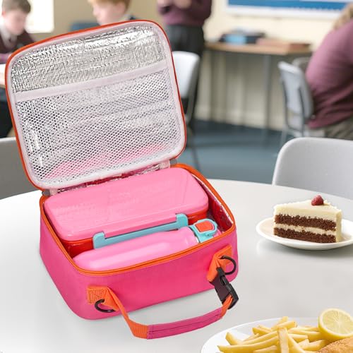 PIQUEBAR Kids Lunch Box with 8oz Thermo, Leakproof Bento Box with Insulated Bag, Kids Insulated Water Bottle with Straw, Food Lunch Container for Back to School Girls, Pink - color: Pink