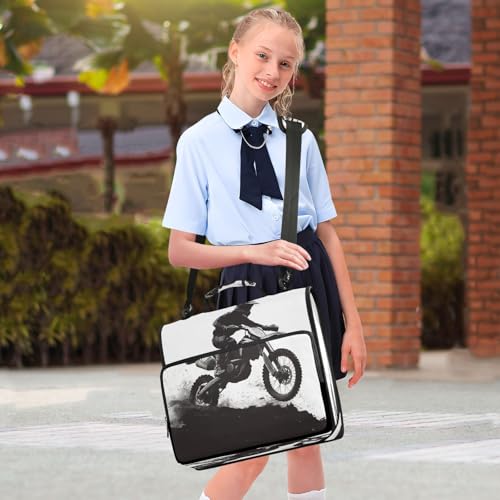 Motocross Rider Zipper Binder for School with Shoulder Strap & Extra Pockets - 1.5 Inch 3-Ring Binder Holds 500+ Sheets, Textbooks, Laptop - color: Motocross Rider