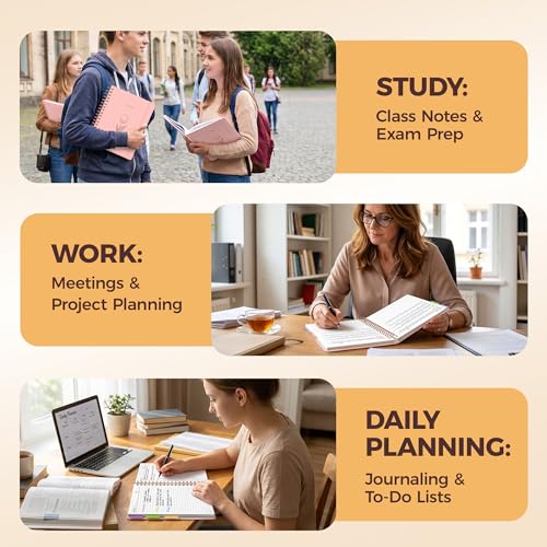 Hardcover Spiral Notebook Journal for Women & Men, Cute 5 Subject Notebook College Ruled for School & Work, Pink Journaling Notebooks with Removable Dividers Tabs, 8" x 10", 300 Pages, Tulip - color: Pink Tulip