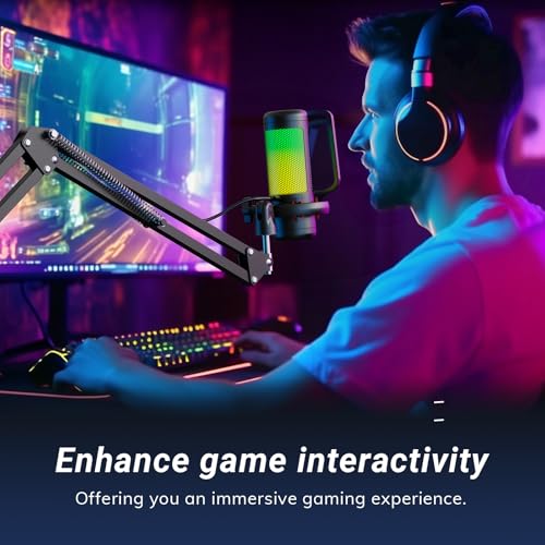 TONOR Gaming Microphone Set with Boom Arm, Vocal Condenser Microphone for Content Creators, USB Mic for PC with Stand, RGB, Tap Mute, Gain Control, Gaming Equipemnt, Twitch, Streaming, TC310+ - style: RGB Mic with Boom Arm