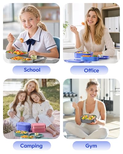 BiuLeon Bento Box Adult Lunch Box, 65 Oz Capacity Lunch Containers(Adjustable 2/3 Tier), BPA-Free, Leak-Proof and Stackable Bento Lunch Box, Microwave & Dishwasher Safe with Utensils(Blue) - color: Blue