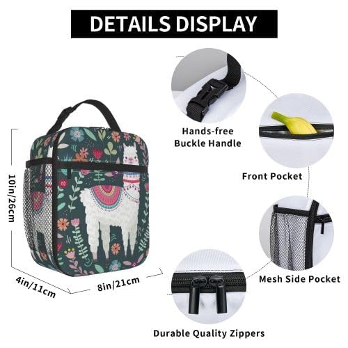 YETTA YANG Cute Llama Flower Portable Lunch Bag Insulated Lunch Box Reusable Totes For Women Men Work Picnic Camping - color: Black26