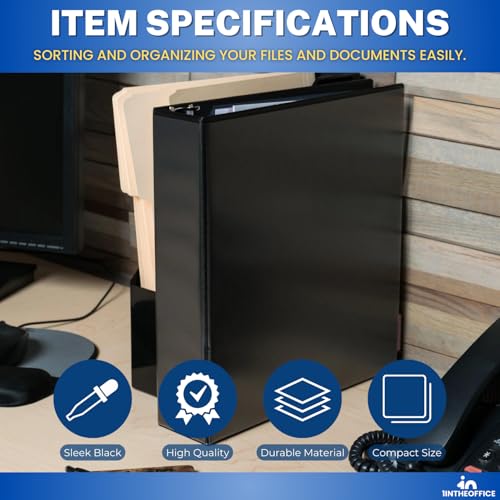 1InTheOffice 2 Inch 3 Ring Binder, D Ring Binder, View Binder with Label Holder, 8.5" x 11", 2" Capacity, Black, 2 Pack