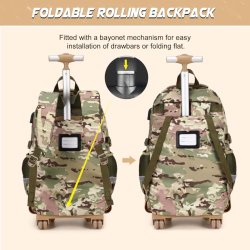 DIGOBAY Camo Rolling Backpack for Boys, 3PCS Tactical Kids Rolling Backpack Set with Lunch Bag & Pencil Case, Boys Wheeled School Bookbag for Elementary, Middle, High School - color: Camouflage Yellow/Green
