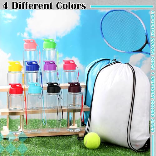 40 Pcs 17 oz Plastic Water Bottles Bulk and Drawstring Backpack Set for Back to School Gifts Reusable Flip Top Leakproof Water Bottles with Handle Adults Sports Gym Travel Outdoor(Lovely) - color: pink, green, blue, yellow