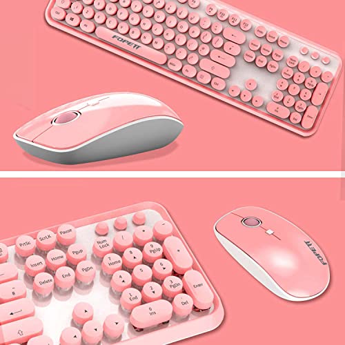 FOPETT Keyboard and Mouse Sets Wireless, Reliable 2.4 GHz Connectivity for PC,Laptop,Smart TV and More (Pink) - color: V2020 Pink