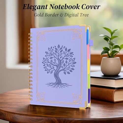 Hardcover Spiral Notebook Journal with Removable Dividers Tabs, 5 Subject Notebooks for Work School, 300 pages 8"x10" B5 leather Journal College Ruled, Cute Journal for women, Purple - color: Purple