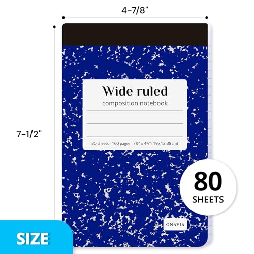 ONAVIA Pink Mini Composition Notebooks, Wide Ruled, 160 Pages, 6 Pack | 4.75 x 7.5 in, 80 ct, Small Composition Notebook, Fit in Purse, Topbound Notepad, Marble Comp Books, Notebook for School - color: Pink, size: 4.75 x 7.5"