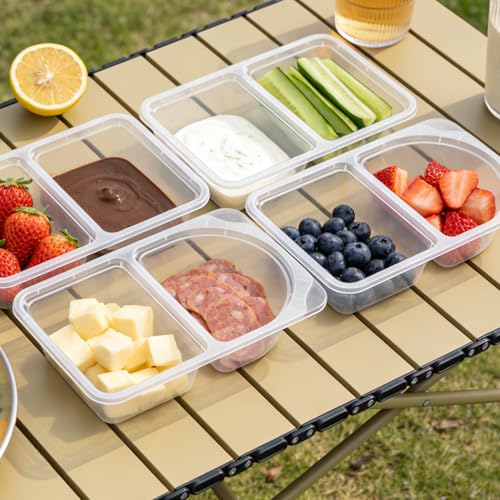 Reusable 10 OZ Snack Containers Compartment with Lids - 10 Sets Snack Containers, Double Snackle Box Compartment Condiment Containers, Snack Box for Sauce and Snacks