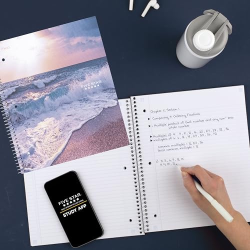 Five Star Spiral Notebook + Study App, 1 Subject, College Ruled, 8-1/2" x 11", 80 Sheets, Fights Ink Bleed, Water Resistant Cover, Ocean Tide (820443F-ECM) - color: Ocean Tide, size: 1 Pack