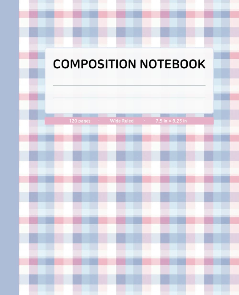 Composition Notebook Wide Ruled | Checkered Pattern with Melrose Spine Color | 120 Pages, 7.5x9.25 inches