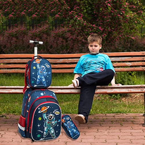 School Bags Kids Rolling Astronaut Backpack With Wheels Trolley Wheeled Backpacks for Travel Bags 3PCS Cat Backpack With Lunch Box Blue - color: Blue-220223-1-l
