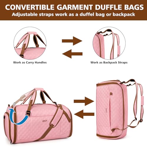 Convertible Garment Bags for Travel - Carry on Garment Duffle Bag with Backpack Straps for Men Women, 4 in 1 Large Travel Duffel Bags with Shoes Compartment Hanging Suit Dress Weekender Bag 3pcs Set - color: B-Pink
