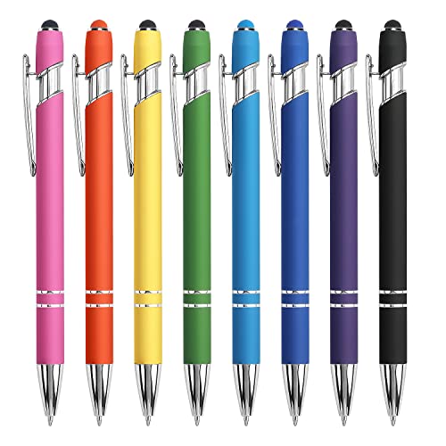Bribobo 8 Pack Ballpoint Pen 2-in-1 Stylus, 1.0 mm Black Ink | Retractable Ballpoint Pen with Stylus tip, Metal Stylus Pen for Touch Screens - color: 8