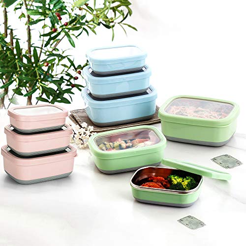 Lille Home Leak Proof Stainless Steel Lunch Snack Containers Set - Ideal for Educational Settings and Daycare - Nesting Trio with Silicone Lids - 47oz+30oz+16oz - Pink - color: Pink