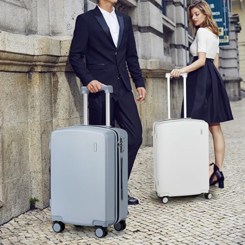 Hanke 24 Inch Luggage with Spinner Wheels Lightweight PC Hard Shell Suitcases Checked Luggage with TSA Lock Checked-Medium 24-Inch Rolling Suitcase for Travel(Grey) - color: Grey, size: 24 Inch