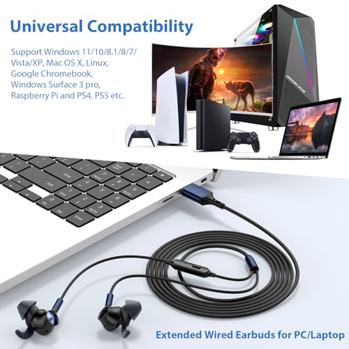 USB Earbuds with Microphone for PC Laptop, 7.5FT Wired USB A Computer Zoom Meeting Mute Headphones Headsets for Office School Desktop PS5 HiFi Noise Isolation In Ear Corded Gaming Earphones with Mic