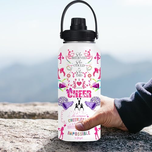 Cheer Water Bottle for Girls Women 32 oz,Cheerleader Stainless Steel Insulated Water Bottle Gifts,Cheerleading Gift for Teen Birthday for Cheer Coach Friend Besties - color: Cheerleader